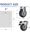 Heavy Duty 5 Inch Caster Wheels With Brake 2200lbs Load Capacity Set Of 4 For Cart Trolleys Furniture And Workbench diagram