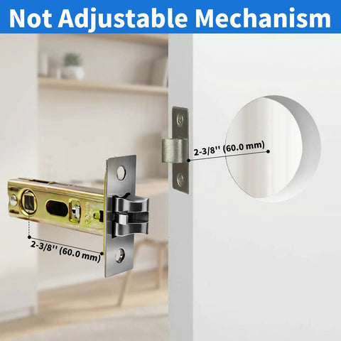 Round Low Profile Door Knob With Hidden Recessed Cup Lock mechanism view for 2-3/8 inch backset depth.