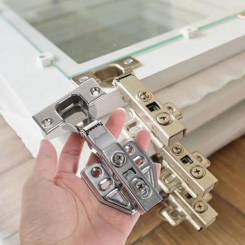 Hand holding Hidden Cabinet Door Hinges 3 Pack Silent Hydraulic Soft Close No Slam For Kitchen Bathroom Balcony Triple Electroplated