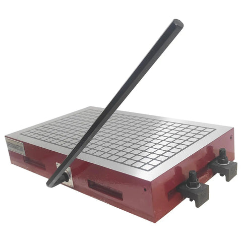 12x20 Inch CNC High Power Magnetic Chuck for Surface Grinders and EDM Spark, red suction cup design with lever and grid pattern