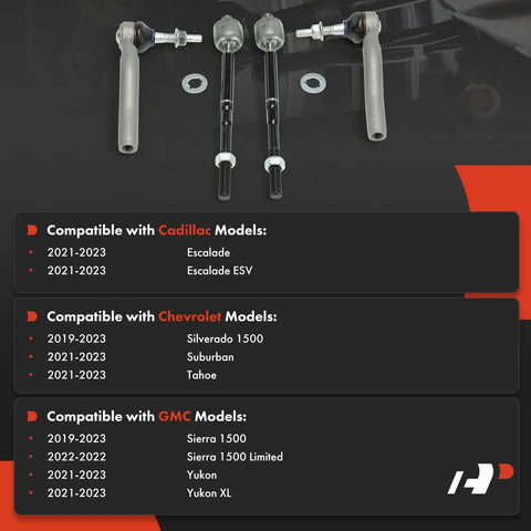 Front Inner And Outer Tie Rod End Kit For Cadillac Escalade 2021-2023 And Escalade ESV 2021-2023, Silverado 1500 2019-2023, Suburban 2021-2023, Tahoe 2021-2023, GMC Sierra 1500 2019-2023, Sierra 1500 Limited 2022, Yukon XL 2021-2023 Fixes Uneven Tire Wear, 4-piece steering linkage kit