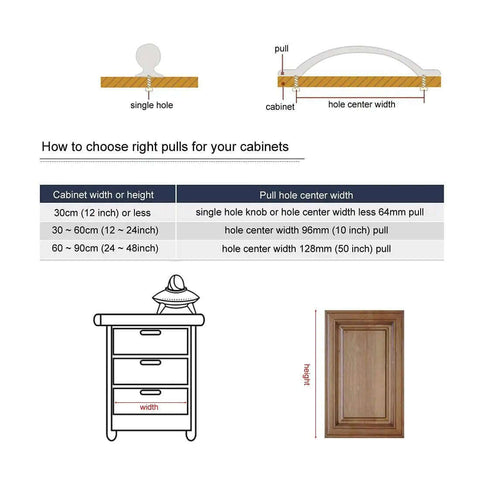 Diagram showing pull sizes and styles for Absolute Game Changer Ceramic Mushroom Drawer Knobs And Cabinet Pull Handles.