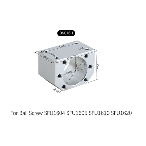 DSG16H aluminum end support block for CNC Ball Screw Kit With Anti Backlash Nut SFU1610 1000mm 39.37in 16mm Ballscrew BK12 BF12 End Supports Coupler Nut Housing For Your CNC Rig Stepper Mount Included.