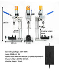 Compact Mini Drill Press Table Packing Beefy Torque And Smooth Variable Speed Controls Made Tough For Real World Woodworking, side view with specs.