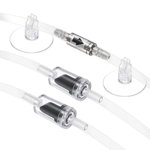 M METERXITY aquarium check valve kit with stainless steel 1-way valve, two plastic valves, two suction cups, clear tubing