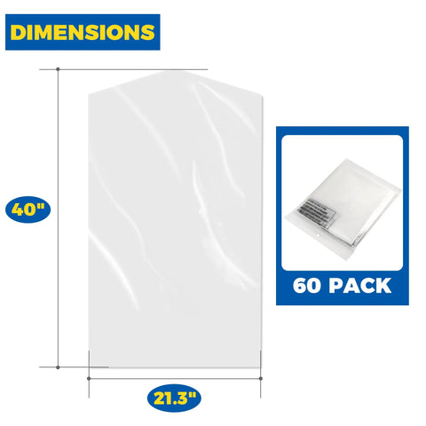 60 Pack 40 Inch Clear Garment Bags For Dry Cleaning Easy Clip On Plastic Clothes Covers For Hanging Suits Coats Shirts And Pants