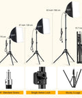 Dimensions and features of 2 Pack Professional Softbox Lighting Kit 16x16 Studio Lights with collapsible frame and accessories.