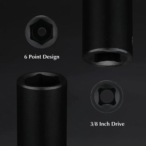 49-Piece Three-Eighths Inch Drive Impact Socket Set With Deep And Shallow 6-Point Sockets, SAE And Metric, CR-V Steel, Includes Extension Bars, Reducer, And Universal Joint Built Tough For Heavy Duty Auto And Garage Work