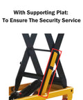 Close-up of the supporting plate on the Rock Solid Double Scissor Hydraulic Lift Table Cart 770 Lb Capacity, ensuring stability.