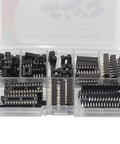 66 Piece DIP IC Socket Kit With Flat Feet Solder Type 2.54mm Pitch in plastic case