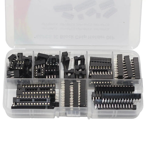 66 Piece DIP IC Socket Kit With Flat Feet Solder Type 2.54mm Pitch in plastic case