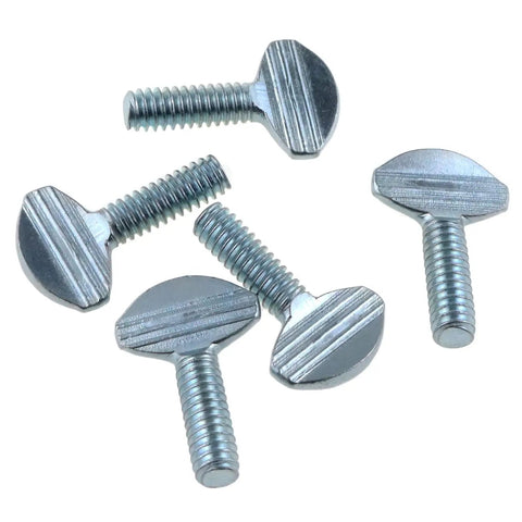 Heavy Hitting 20 Pack Galvanized Carbon Steel Thumb Screws 1/4 Inch 20 Thread By 3/4 Inch Length shown in close-up, emphasizing smooth knurled grip.