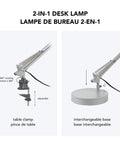 Black Accent Desk Lamp With Clamp Arm And Interchangeable Base, Architect Style Task Light, showing table clamp and base options.