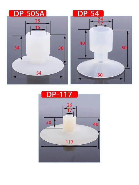 5 Pcs Silicone Suction Cup Nozzle Set 20-54mm For Pneumatic Manipulator Gripper Industrial Automation Vacuum End Effector Parts, showing dimensions.