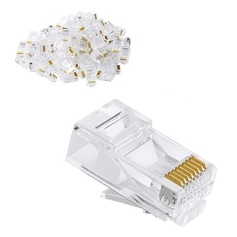 RJ45 Crimp Connectors 8P8C UTP Ethernet Plug For CAT5E CAT5 CAT6 Solid Or Stranded Cable Gold Plated 50 Pack Gigabit Ready