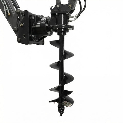 Beefy Heavy Duty 12 Inch By 52 Inch Spiral Excavator Auger With 2 Inch Hex Connection attached to machinery, showcasing steel spiral