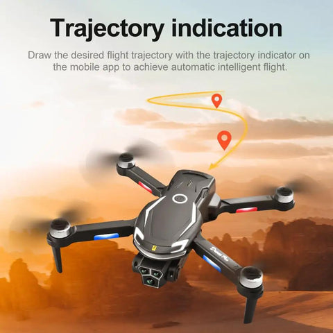 8K Aerial Drone With 3 Cameras Brushless Power Intelligent Obstacle Avoidance Trajectory Flight in sunset landscape