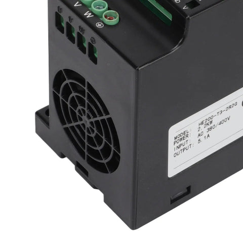 Three Phase VFD Inverter For 2.2KW Motors Built For Industrial Use 380 400V Input 380V Output Speed Controller For Heavy Duty Equipment Copper Aluminum Housing Durable Variable Frequency Drive black housing with fan vent and terminal labels