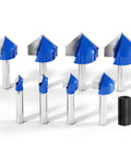 Top Notch V Groove Router Bit Set Made From Solid Carbide With Double Flutes And A Quarter Inch Shank for precision CNC engraving.