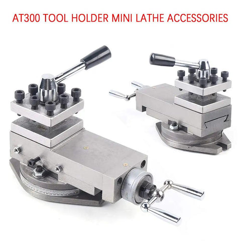Straight Shooter Mini Lathe Tool Holder Featuring 80Mm Stroke And Square Tool Base, Workhorse Quick Change Post and Precision Alignment Built Tough For Smooth Shop Floor Projects, AT300 tool holder with precision alignment features.