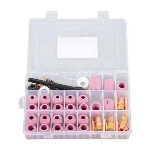 58 Piece TIG Welding Torch Kit With Gas Lens System For WP Nine, WP Seventeen, WP Twenty, And WP Twenty Five Series in plastic case