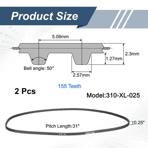310XL Timing Belt 0.25 Inch Width 0.20 Inch Pitch 155 Teeth Rubber Cogged Belt With Fiberglass Cord For Mechanical Replacement Heavy Duty High Performance