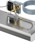 Natural Gas Conversion Kit With Half Inch ID Hose And Quick Connect 60000 BTU Output For Easy Hookups To Fire Pits Pizza Ovens Generators Griddles Smokers Patio Heaters And More, featuring steel components and coiled hose.