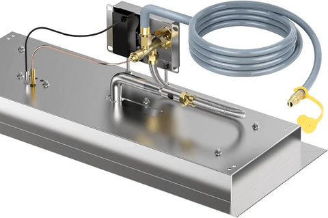 Natural Gas Conversion Kit With Half Inch ID Hose And Quick Connect 60000 BTU Output For Easy Hookups To Fire Pits Pizza Ovens Generators Griddles Smokers Patio Heaters And More, featuring steel components and coiled hose.