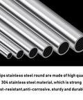 Diagonal view of five 3/4 in OD 304 stainless steel round tubes, 9.8 in long