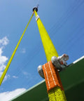 Flat Sling Eye To Eye Lifting Sling For Construction Hoisting 1 Inch By 4 Foot Strap Heavy Duty 2 Ply Pack 3200 Lbs WLL in use