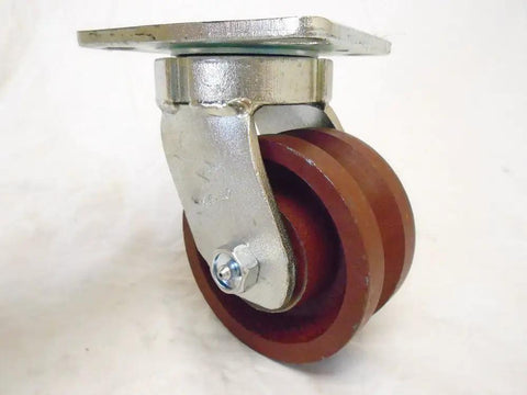 Built Tough Heavy Duty Swivel And Rigid Caster Set Featuring 4 Inch By 2 Inch Ductile Steel Wheels Kingpinless Design rated at 1500 pounds.