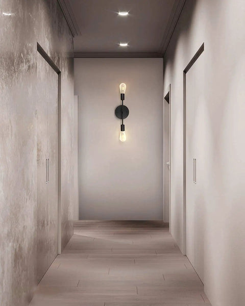 Industrial Black Vanity Light Fixtures For Bathroom Hardwired Farmhouse Wall Sconce 2 Pack in hallway view