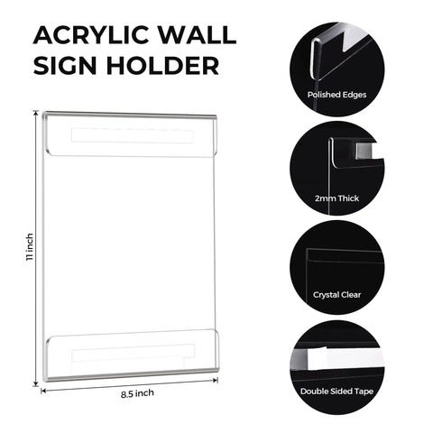 Diagram of 12 Pack 8.5x11 Acrylic Sign Holders Wall Mounts With Adhesive Tape No Drilling Easy Swap For Office Home Store Restaurant