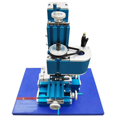 Bad Ass Mini Metal Drilling And Milling Machine Slick Benchtop Teaching Press for Wood and Soft Metals on blue base.
