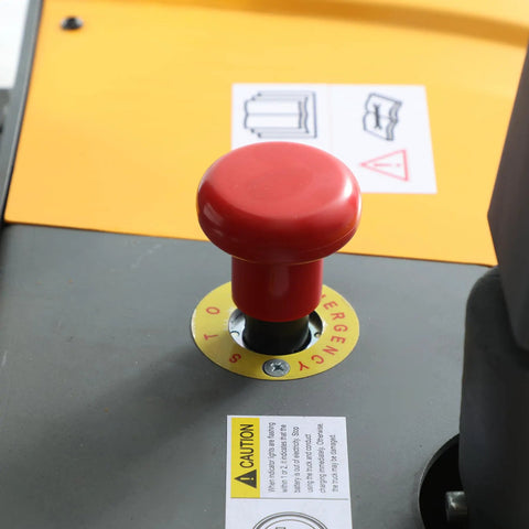 Emergency stop button on All Day Workhorse Full Electric Straddle Pallet Stacker for safety operation.