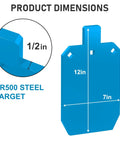 Torso Silhouette Steel Target For Shooting, One Half Inch AR500 Steel, Laser Cut 7 By 12 Inch Blue Target dimensions shown