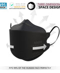 KN95 Face Masks 50 Pack for Adults and Teens, Disposable Black Masks With Breathable Comfort, 3D space design shown