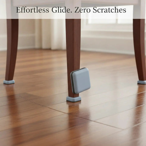 Chair with heavy duty PTFE furniture sliders with self adhesive floor protectors for hardwood, laminate, and vinyl, preventing scratches.