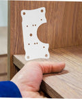 5 Piece Cabinet Hinge Plates Repair Kit For Kitchen Cabinets Easy Install No Fuss Durable Design With Modern Look And Stable Attachment For Long Lasting Door Hinge Support shown on a wooden surface with hand