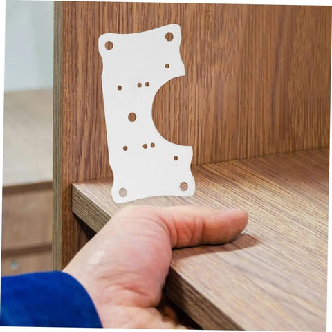 5 Piece Cabinet Hinge Plates Repair Kit For Kitchen Cabinets Easy Install No Fuss Durable Design With Modern Look And Stable Attachment For Long Lasting Door Hinge Support shown on a wooden surface with hand