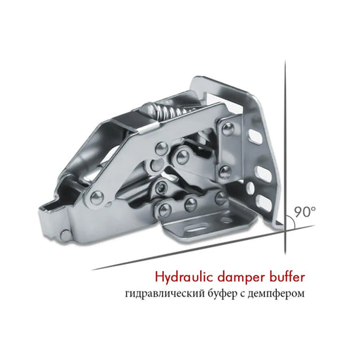 Soft Closing Hydraulic Cabinet Hinges For Kitchen And RV Doors Quiet Damper Buffer hardware in steel, angled view