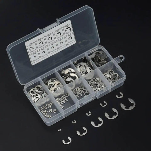 Pro Grade 304 Stainless Steel E Clip Washers Assortment Kit M1.5 To M10 Circlip Retaining Rings with 200 Pieces in Box
