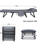 Go To Adjustable Folding Camping Cot With Mattress For Indoor And Outdoor Use 70 inch long, steel frame, supports 550 lbs