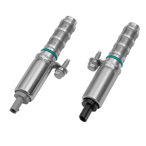 Camshaft Position Actuator VVT Solenoid For 2.0L And 2.5L Chevy Malibu Impala Colorado Cadillac ATS GMC Canyon Buick Envision And More Replaces 12655433 12655434 OEM Fit For Smoother Idle And Better Fuel Economy, showing two metal solenoids with connectors and mounting points