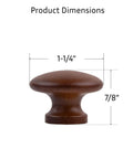 Slick Walnut Wood Drawer Knob With Smooth Round Handle For Antique Cabinet Doors Dresser Drawers And Writing Desks, 1.25" diameter.