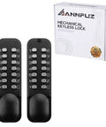 Mechanical Keyless Entry Door Lock With Double Sided Keypad And Lever Handle For Front Gate Auto Locking Interior Exterior Push Button Code Matte Black No Battery Required, shown with packaging