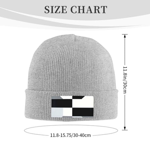 Size chart for Dope Black And White Grid Pattern Knit Beanie Hat For Winter, showing dimensions 11.8-15.75 inches.