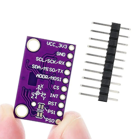 Top Notch 9DOF IMU AHRS Sensor Module High Accuracy For AR VR Applications And IoT Projects BNO085 Based Motion Sensor For Robotics Wearables Drones And Mixed Reality Experiences, purple PCB with header pins