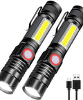 Magnetic Rechargeable LED Flashlight With Side COB Work Light Zoomable Tactical Beam 1000 Lumens USB Rechargeable Waterproof Pocket Size Light