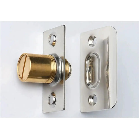 4 Pack Adjustable Ball Catch Door Latches With Spring Tension And Screws Hardware close-up of latch mechanism and plate
